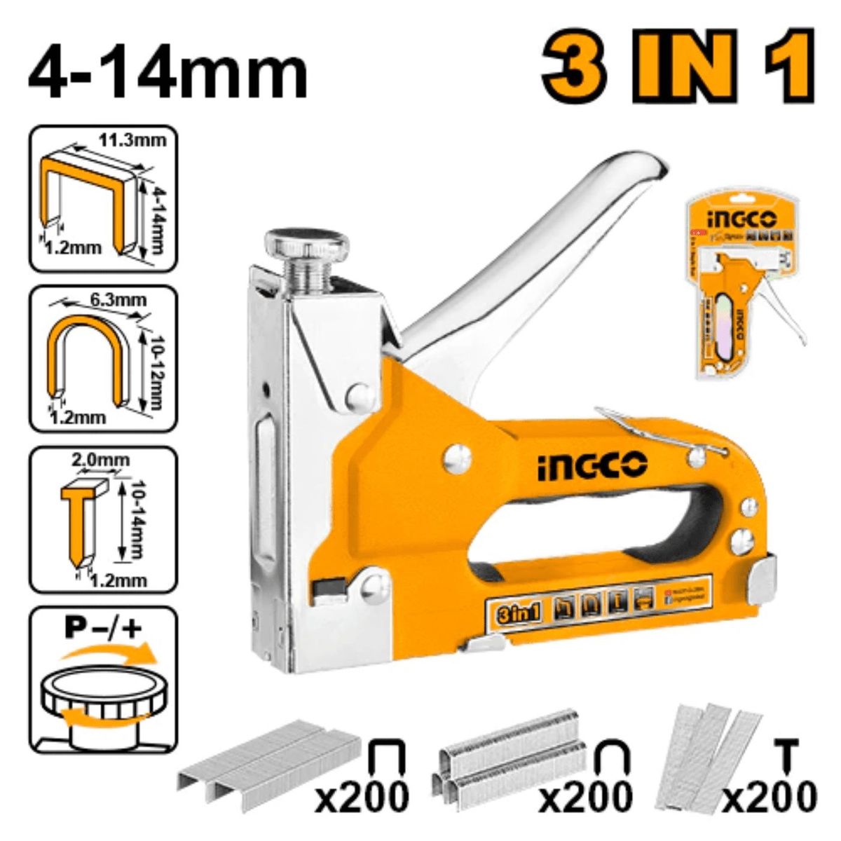 INGCO TOOLS - Engrapadora clavadora manual 3 en 1 Ingco