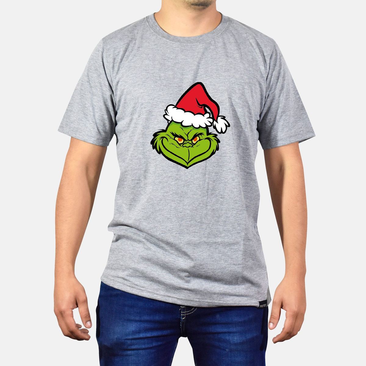 GENERICO - Polo Hombre manga corta diseño Grinch - Gris Melange