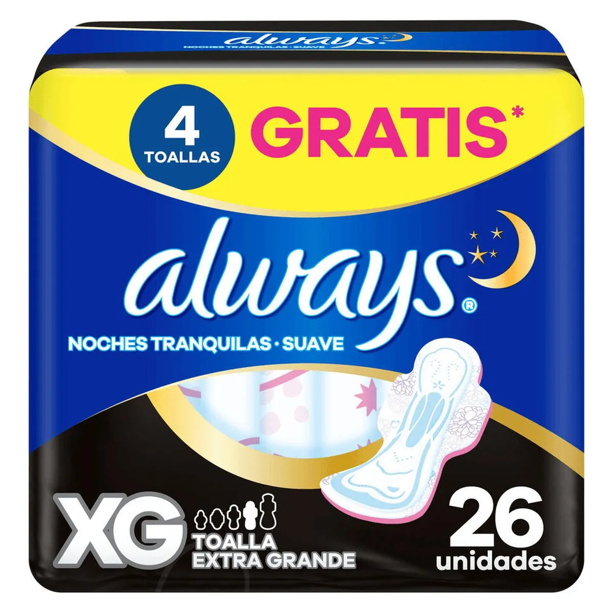 ALWAYS - Toallas Higiénicas Always Noches Tranquilas Suave XG, 26 un