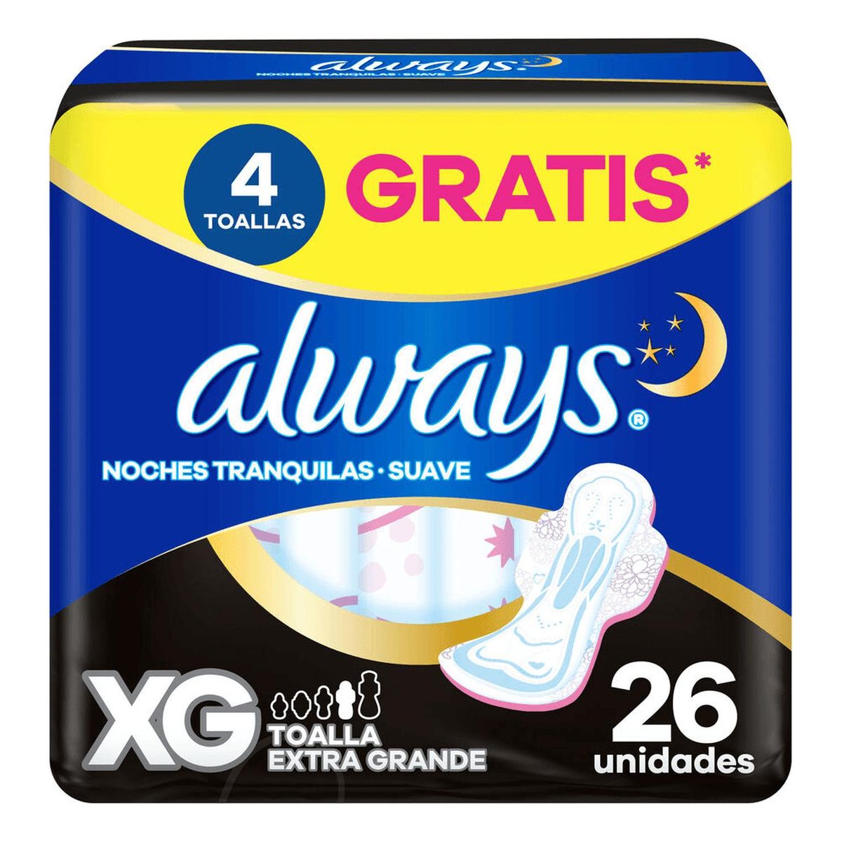 ALWAYS - Toallas Higiénicas Always Noches Tranquilas Suave XG, 26 un