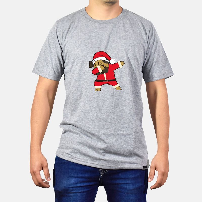 GENERICO - Polo Hombre manga corta diseño Perrito Santa - Gris Melange