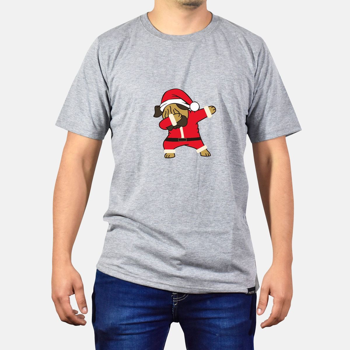 GENERICO - Polo Hombre manga corta diseño Perrito Santa - Gris Melange