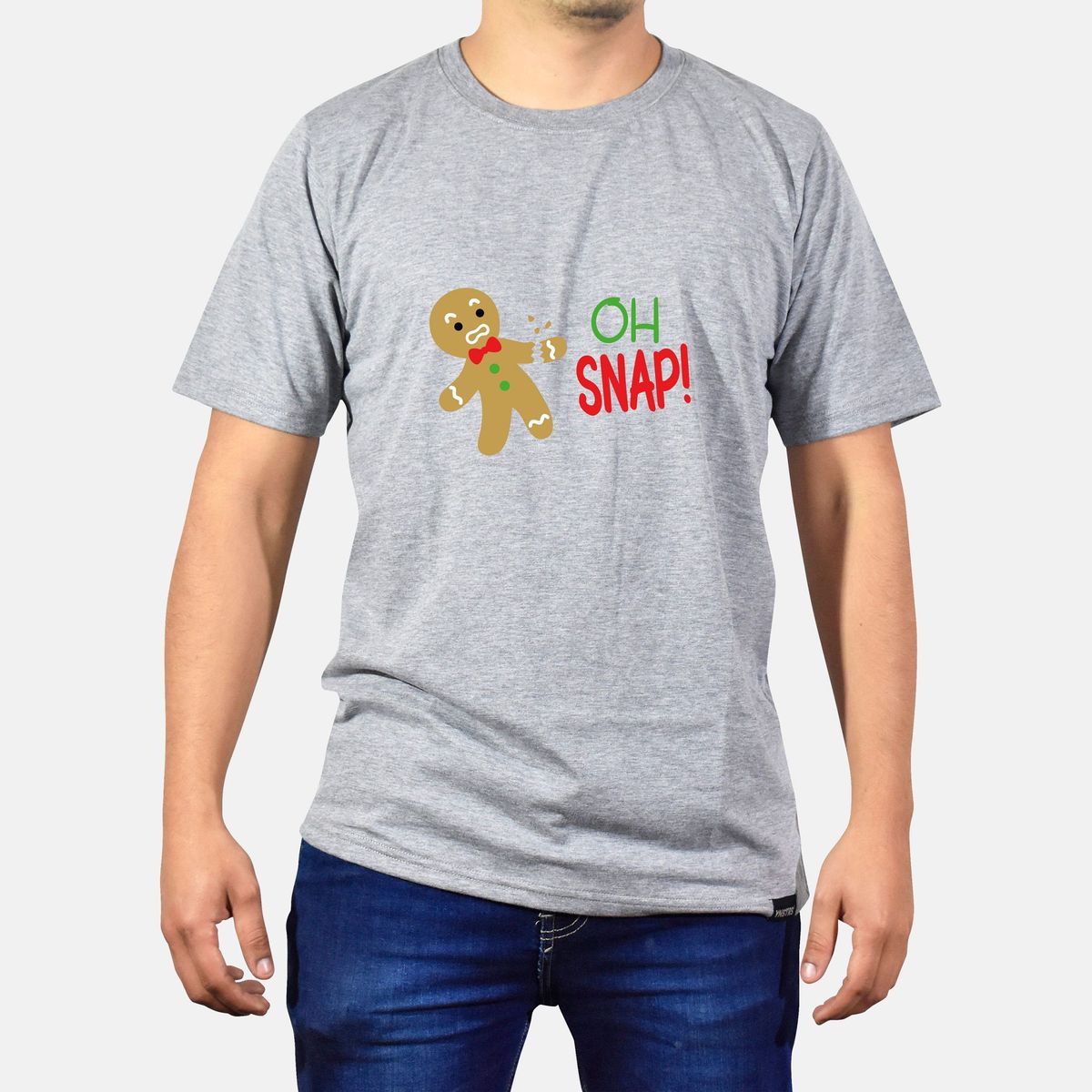 GENERICO - Polo Hombre manga corta diseño Galletita Navidad - Gris Melange