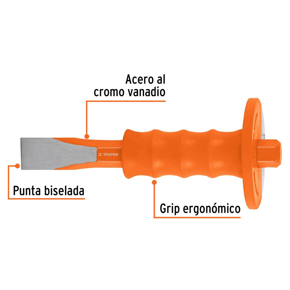 TRUPER - Cincel Plana 1 x 8" con grip ergonómico antivibración, Truper
