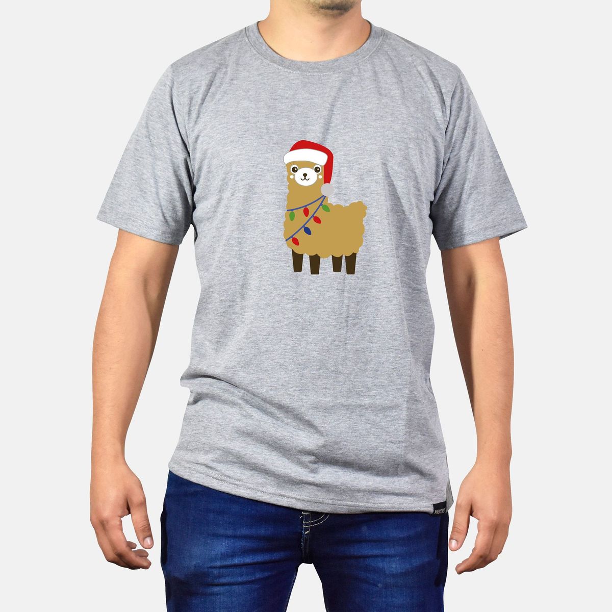 GENERICO - Polo Hombre manga corta diseño Llama - Gris Melange