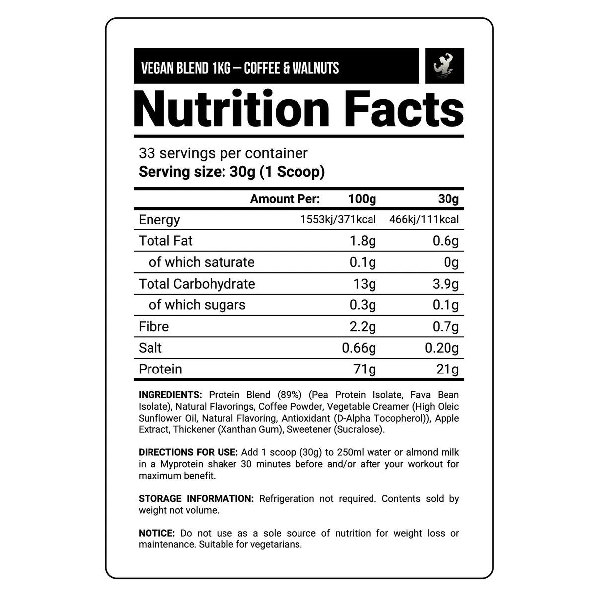 MYPROTEIN - Nueva Proteína Vegana Myprotein Vegan Blend 1 kg - Coffee & Walnut