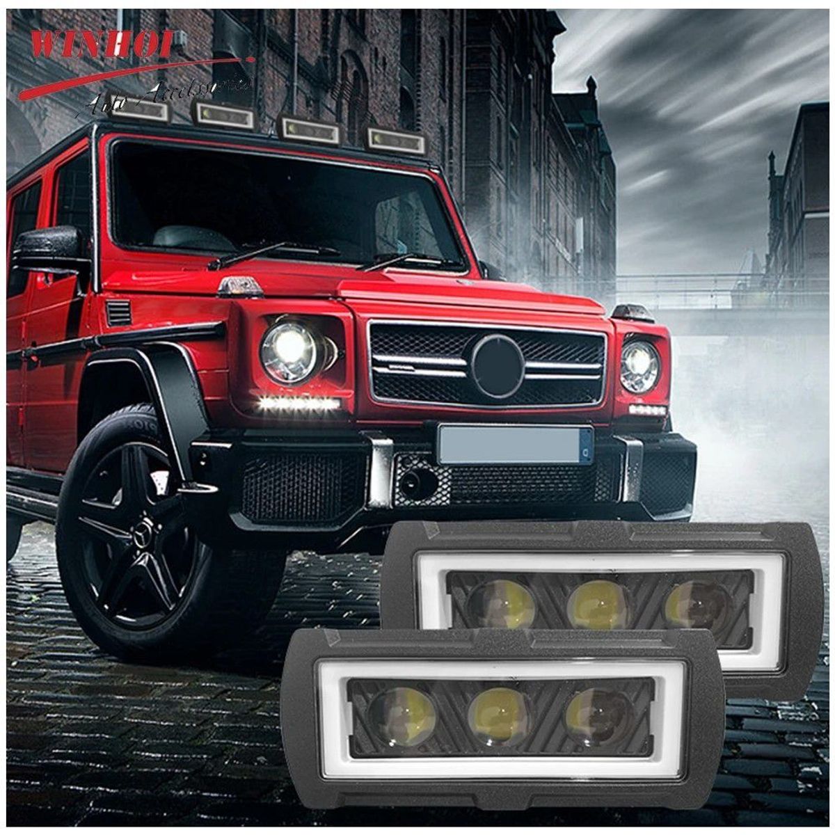 JET - Par Faro Led Neblinero Rectangular Triple Lupa Dual Origen