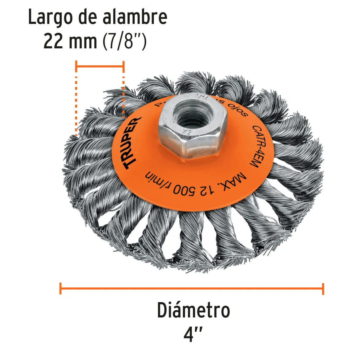 TRUPER - Cepillo metálico Carda tipo plato cónico 4 pulgadas, truper