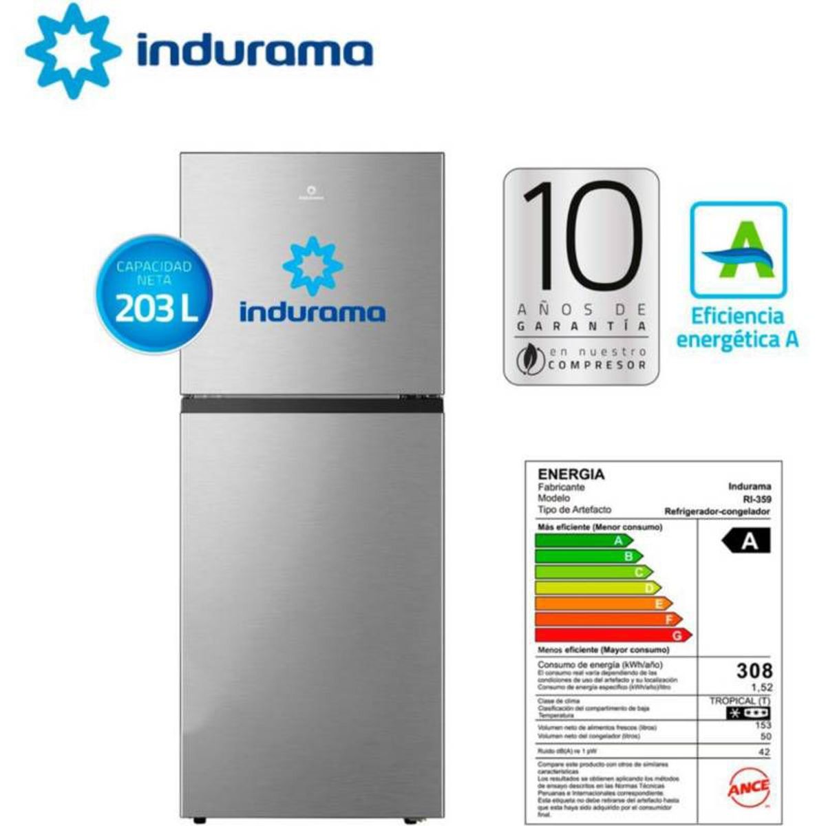 INDURAMA - Refrigeradora Indurama RI-359 Top Freezer 203L Gris