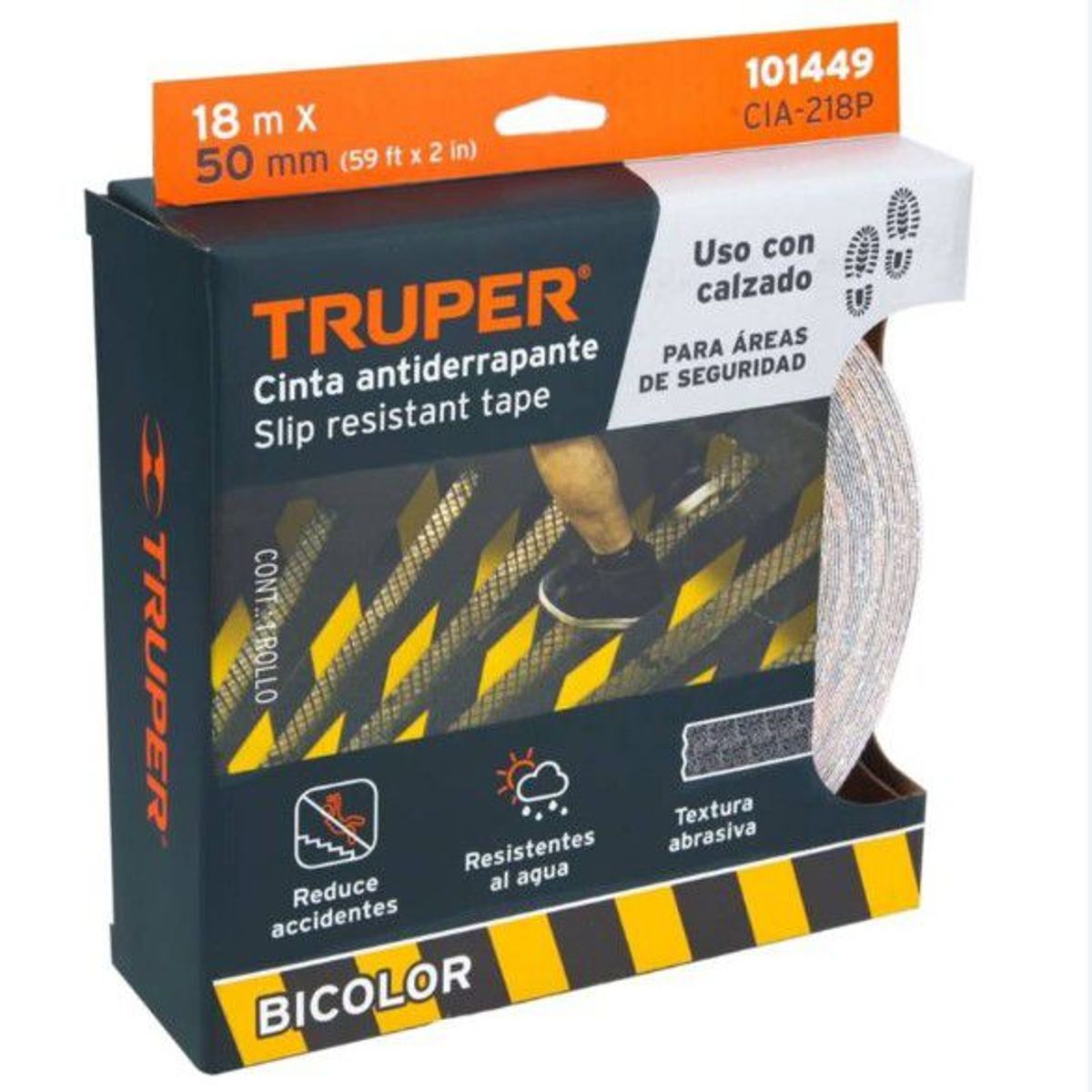TRUPER - ROLLO DE 18 M DE CINTA ANTIDERRAPANTE AMA/NEGRA 50 MM CON ABRASIVO TRUPER 101449