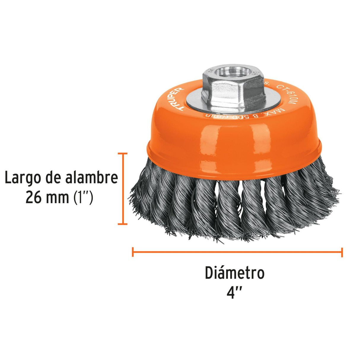 TRUPER - Cepillo metálico Carda tipo copa 4 pulgadas truper