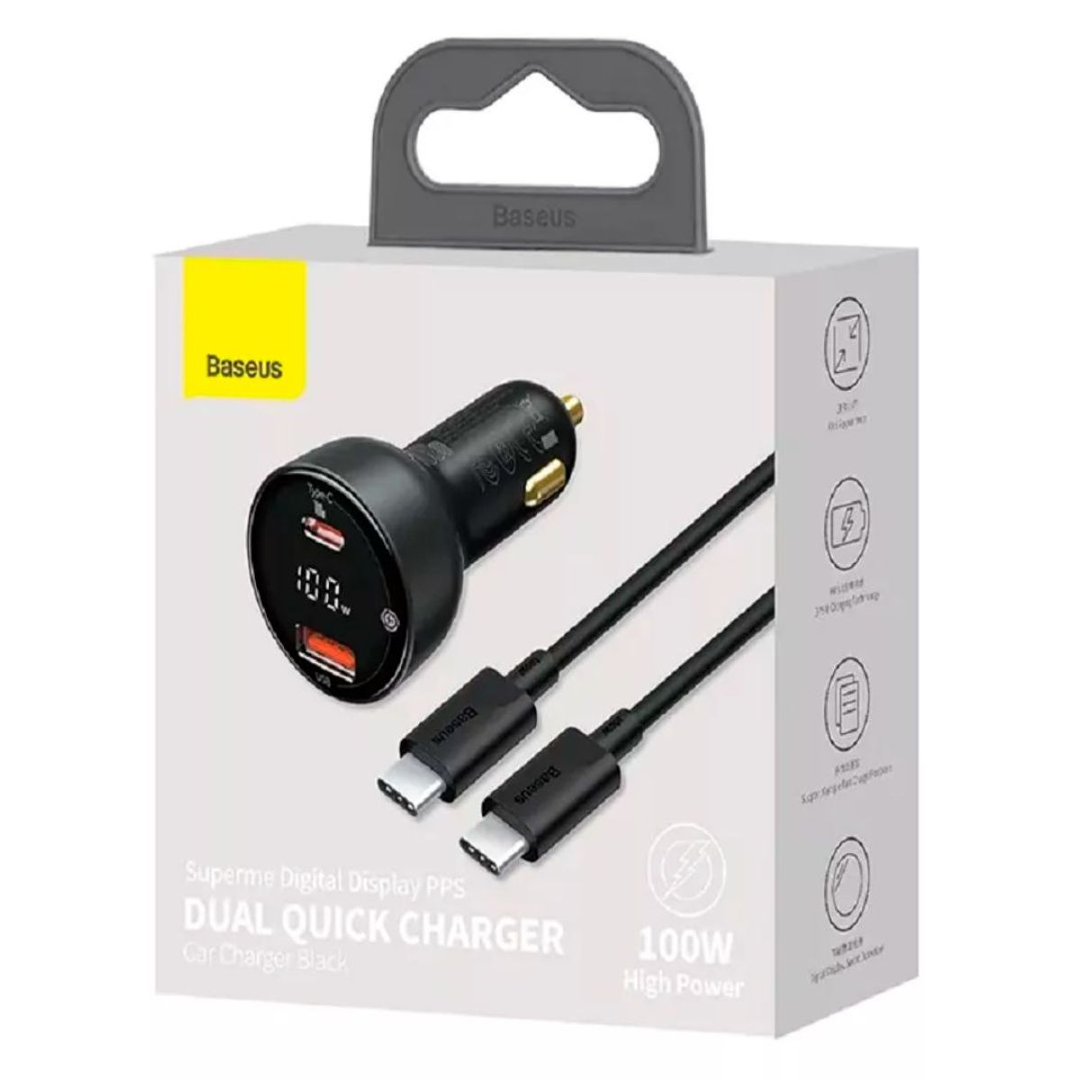 BASEUS - Cargador de coche Baseus 100W Puerto Dual USB Tipo C De Carga Rapida
