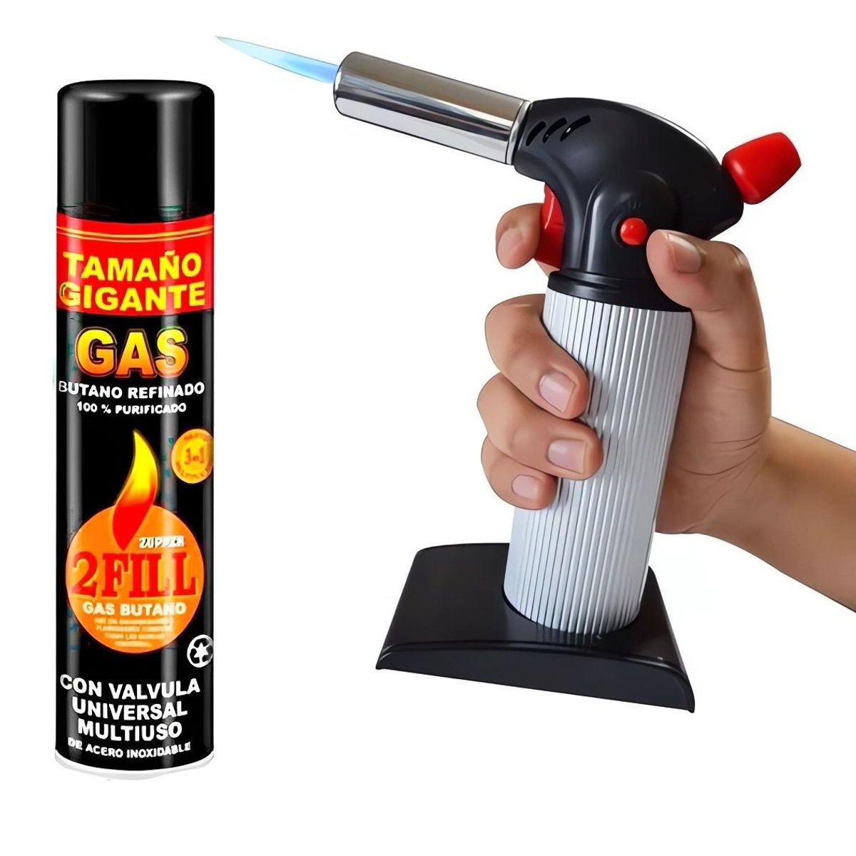 GENERICO - Soplete Flambeador con Base y Switch  de Flama Continua Mas Gas Butano