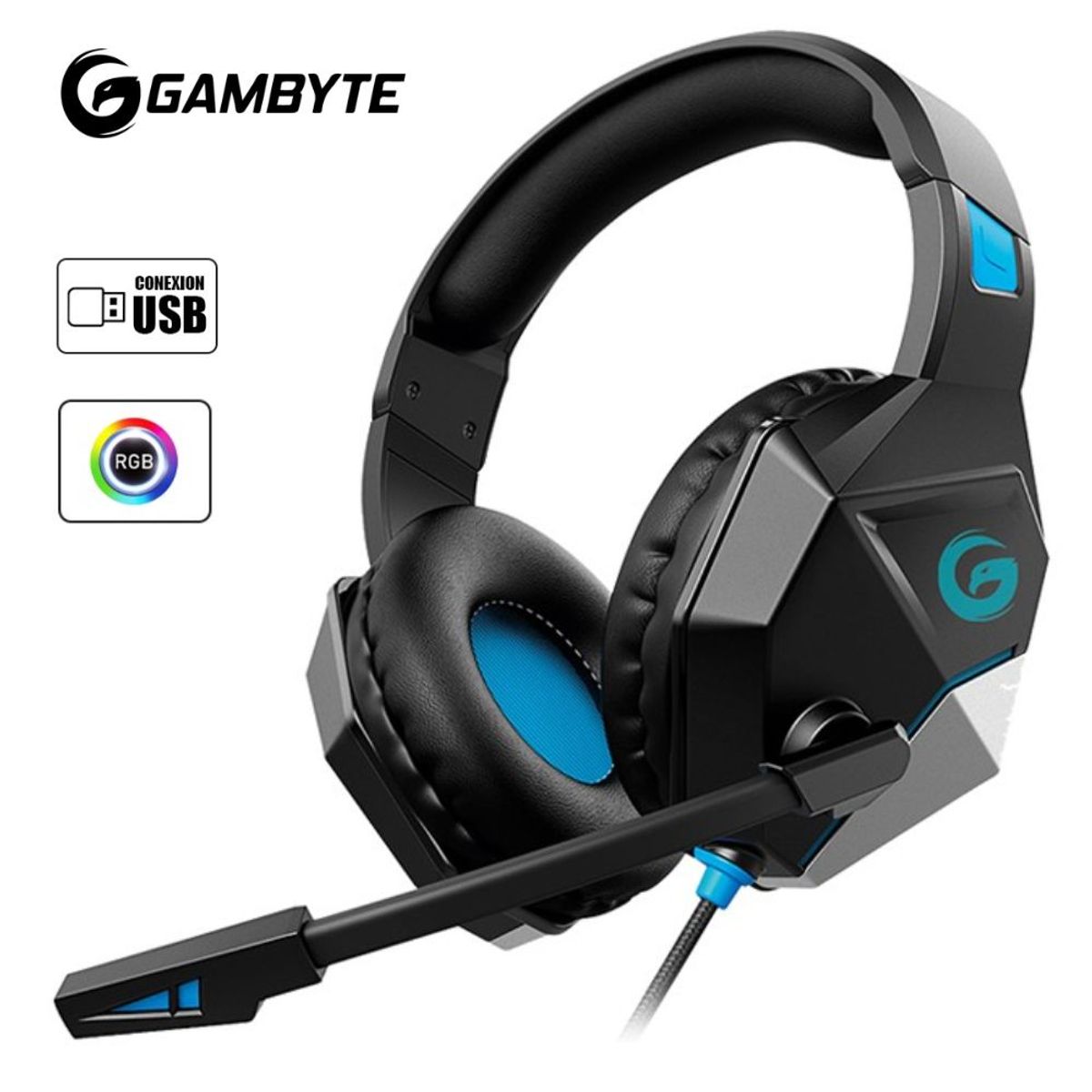 GAMBYTE - AUDIFONO PARA JUEGOS 7.1 FROST DEATH AZUL USB LUZ LED RGB GAMBYTE
