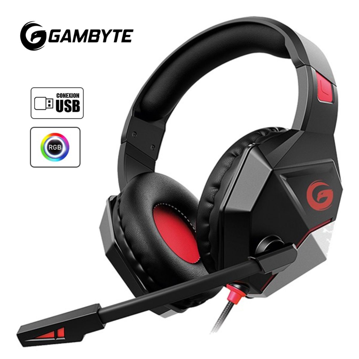 GAMBYTE - AUDIFONO GAMER 7.1 CON MICROFONO USB LUZ LED GAMBYTE FIRE DEATH