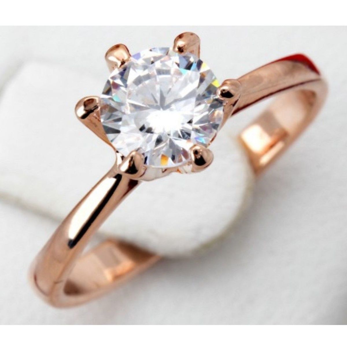 GENERICO - Anillo de Compromiso Solitario Gold Bañado en Oro 18K Novia - Genieka