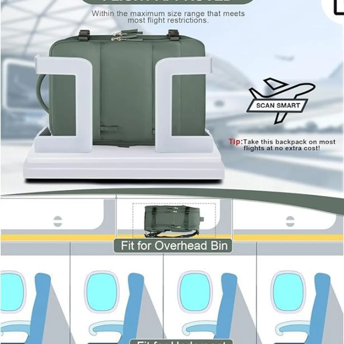 GENERICO - Mochila Viajera de Cabina Premium Verde Militar