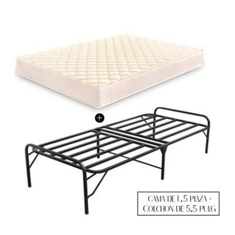 GENERICO - Cama Plegable 1 Plaza y Media + Colchón Zebra 5.5Pulg Paraiso