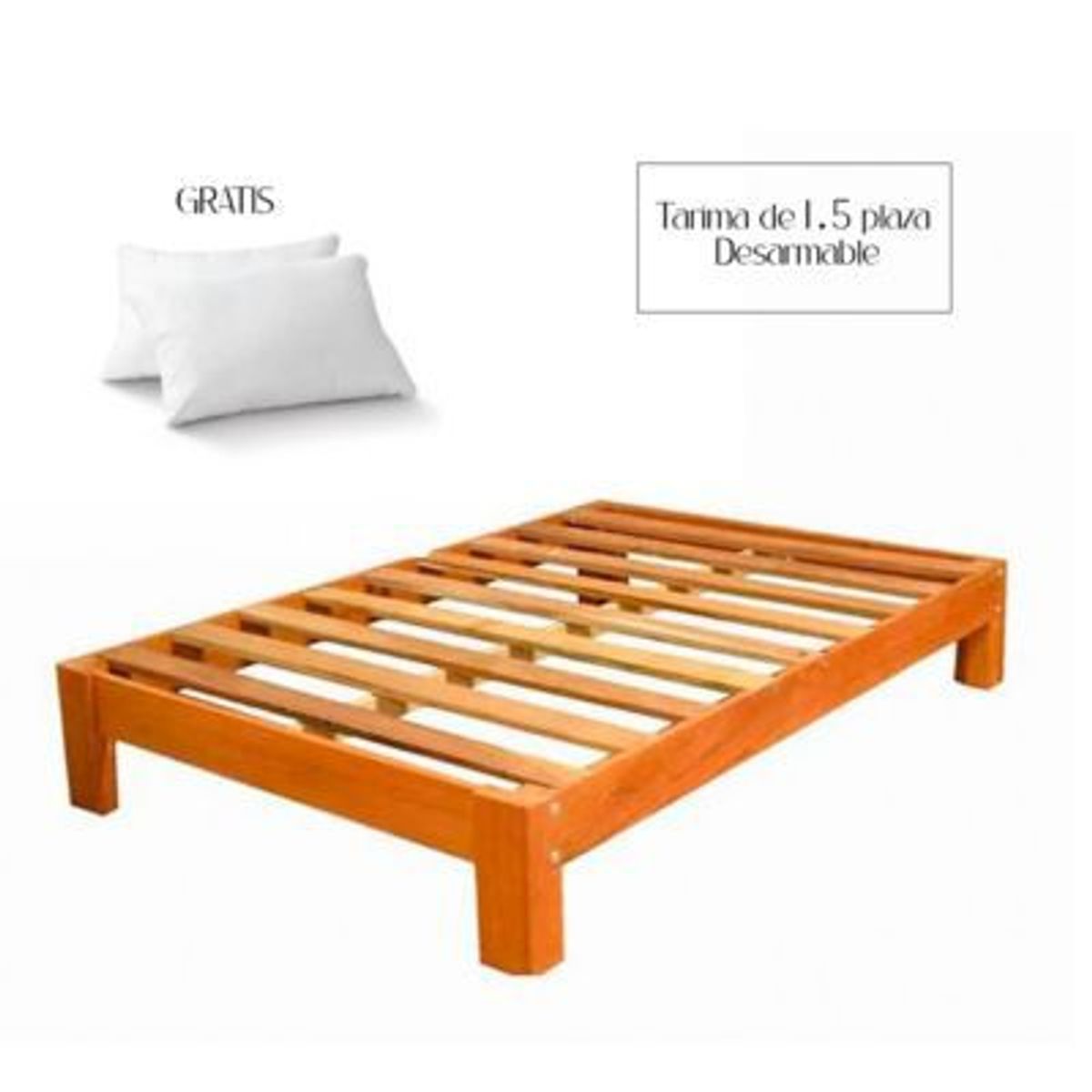 GENERICO - Tarima Desarmable 1.5 Plaza Madera Capirona Cama + Almohada