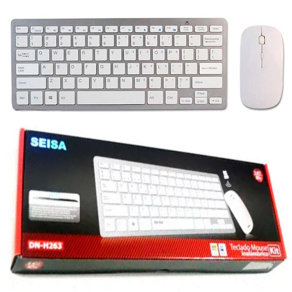 SEISA - Teclado Y Mouse Portatil Inalambrico Receptor USB Para PC Seisa