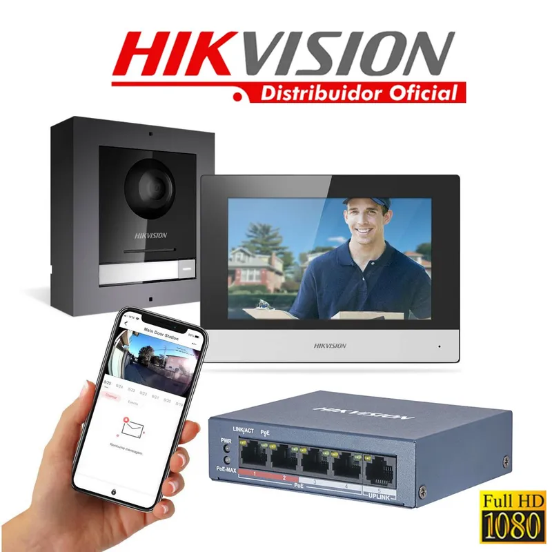 HIKVISION - KIT VIDEO PORTERO IP 2 MEGAPIXELES PANTALLA TACTIL  HIKVISION DS-KIS602