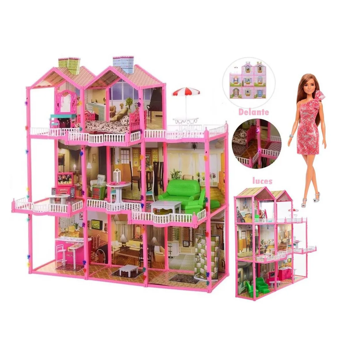 GENERICO - Casa de Muñecas Amoblada 3 Niveles 245 PCS + muñeca