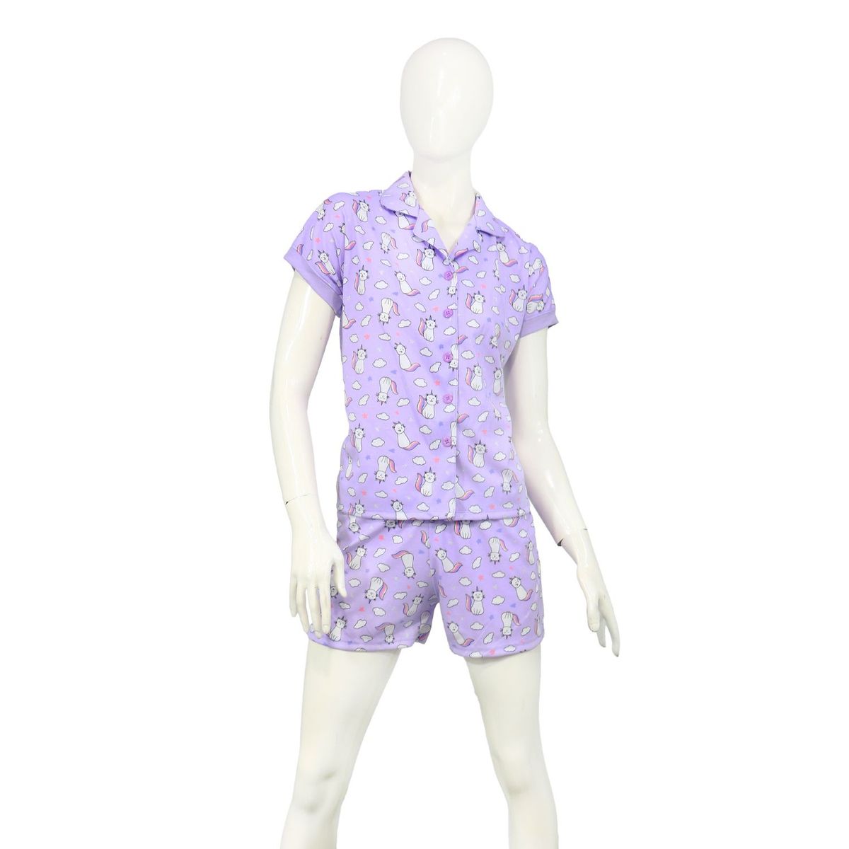 GENERICO - Pijama Camisero Short Cats Lila Inga Pijamas