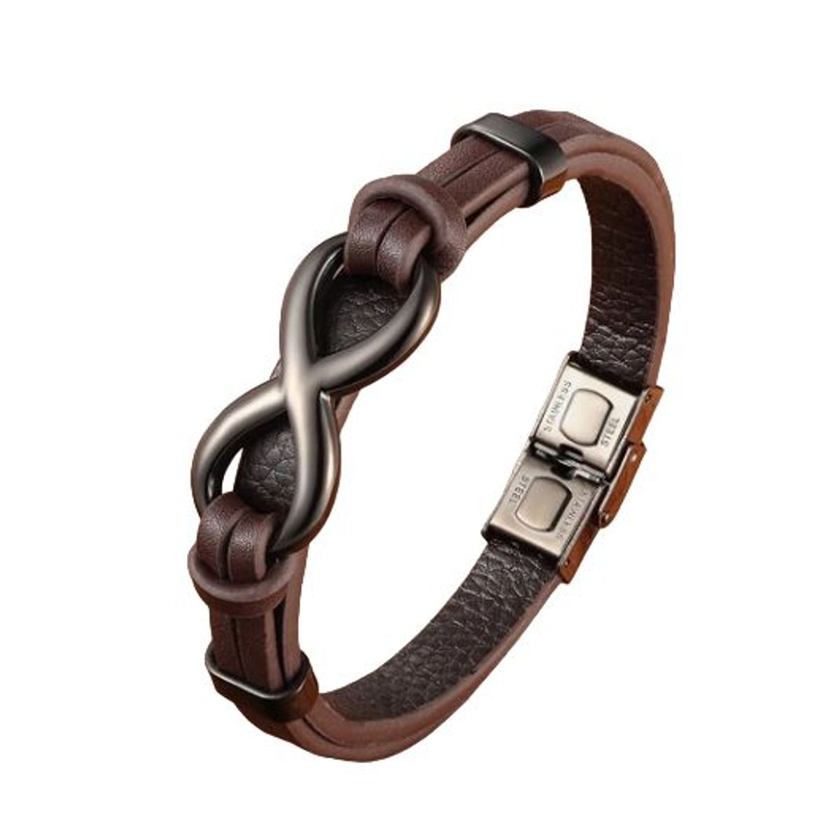 GENERICO - Pulsera brazalete de cuero y acero inoxidable Infinity