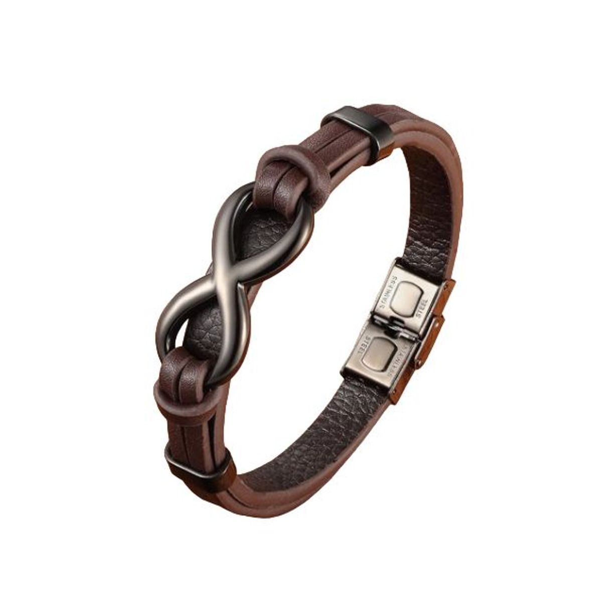 GENERICO - Pulsera brazalete de cuero y acero inoxidable Infinity