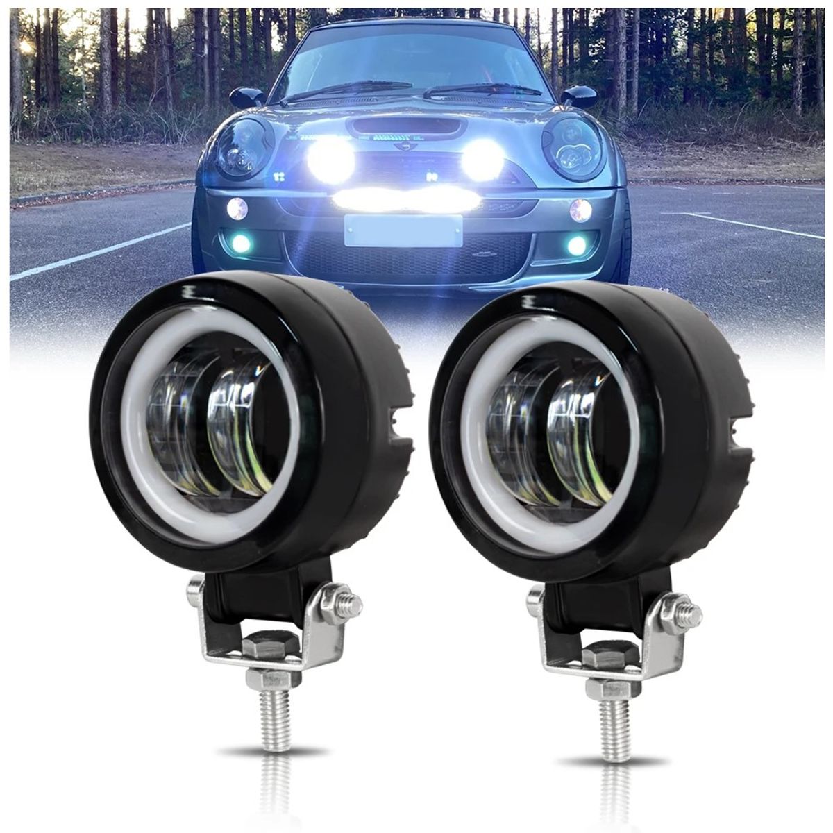 GENERICO - Faro Redondo Ojo De Ángel 7cm 20w Lupa 6d Aro Blanco