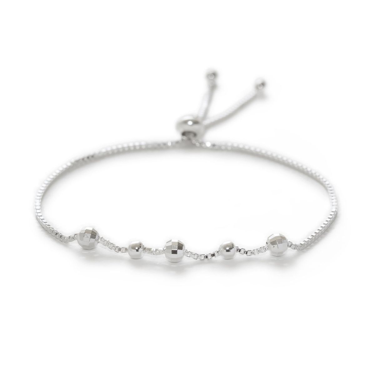 AMBAR JOYERIA - Pulsera de Plata 925 Disco Bolitas Facetadas Regulable Silver