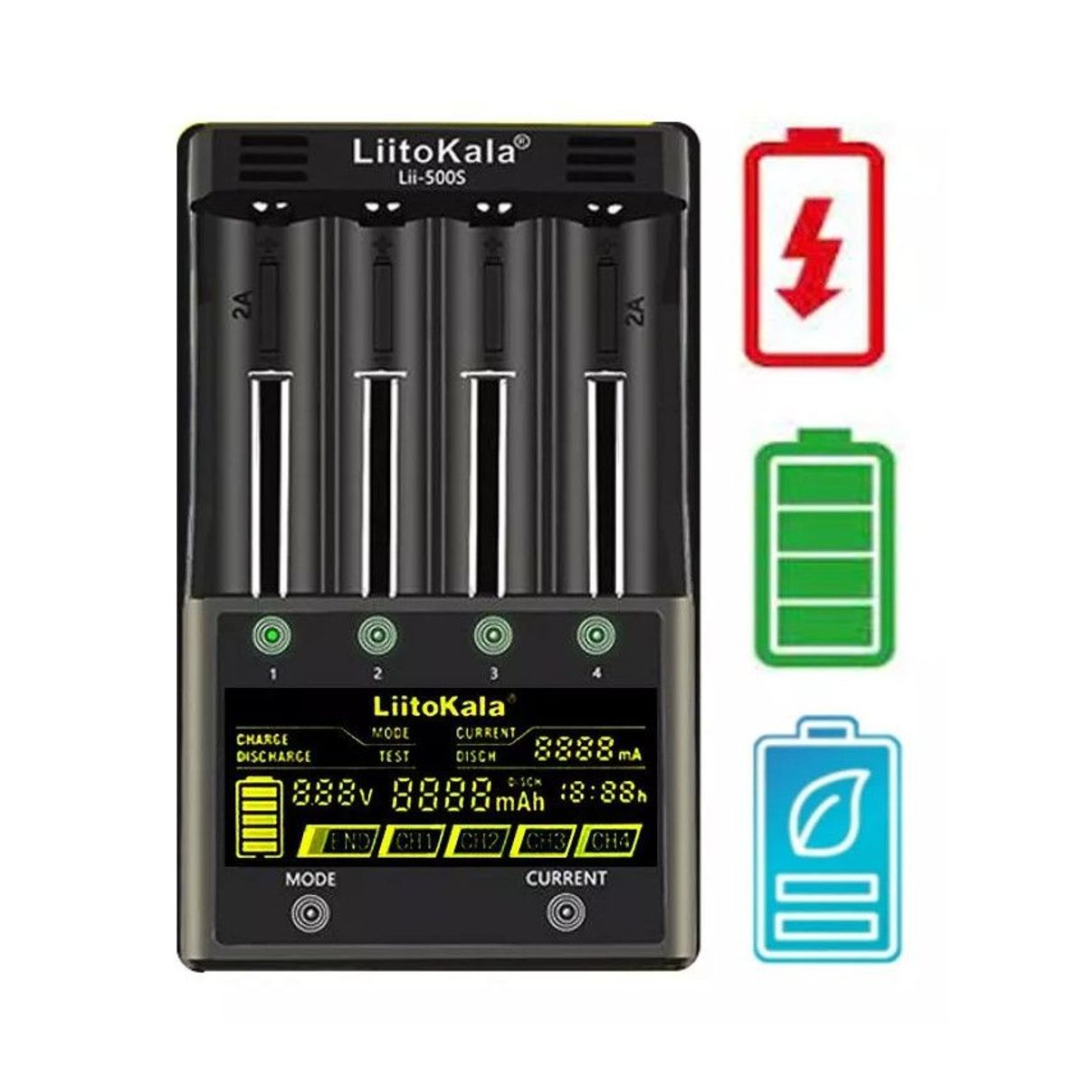 LIITOKALA - Cargador 4 Pilas Liitokala lii 500s AA Aaa 18650 FuncTest+ POWER BANK