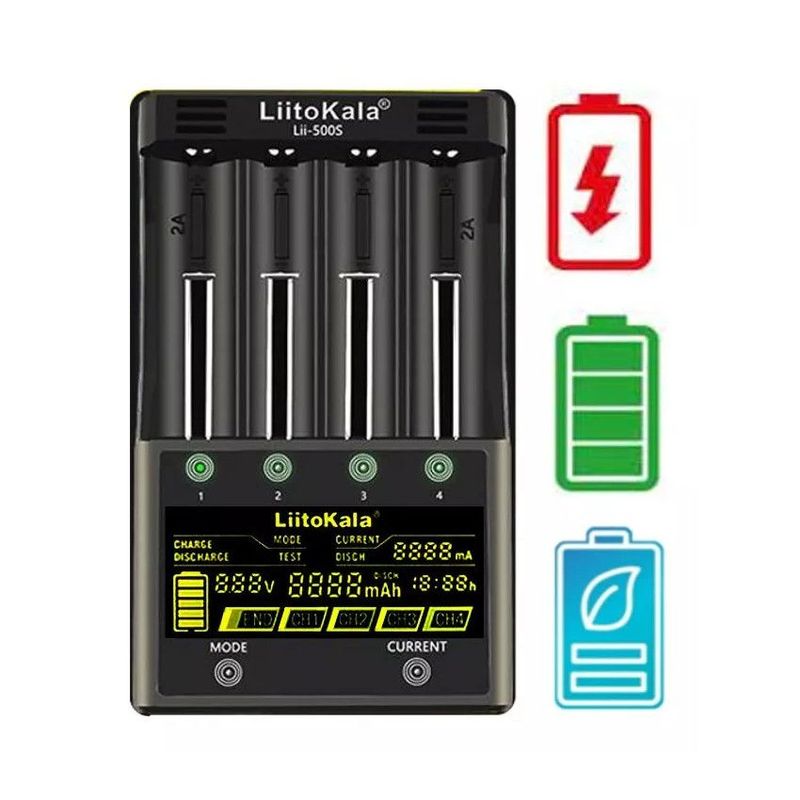 LIITOKALA - Cargador 4 Pilas Liitokala lii 500s AA Aaa 18650 FuncTest+ POWER BANK
