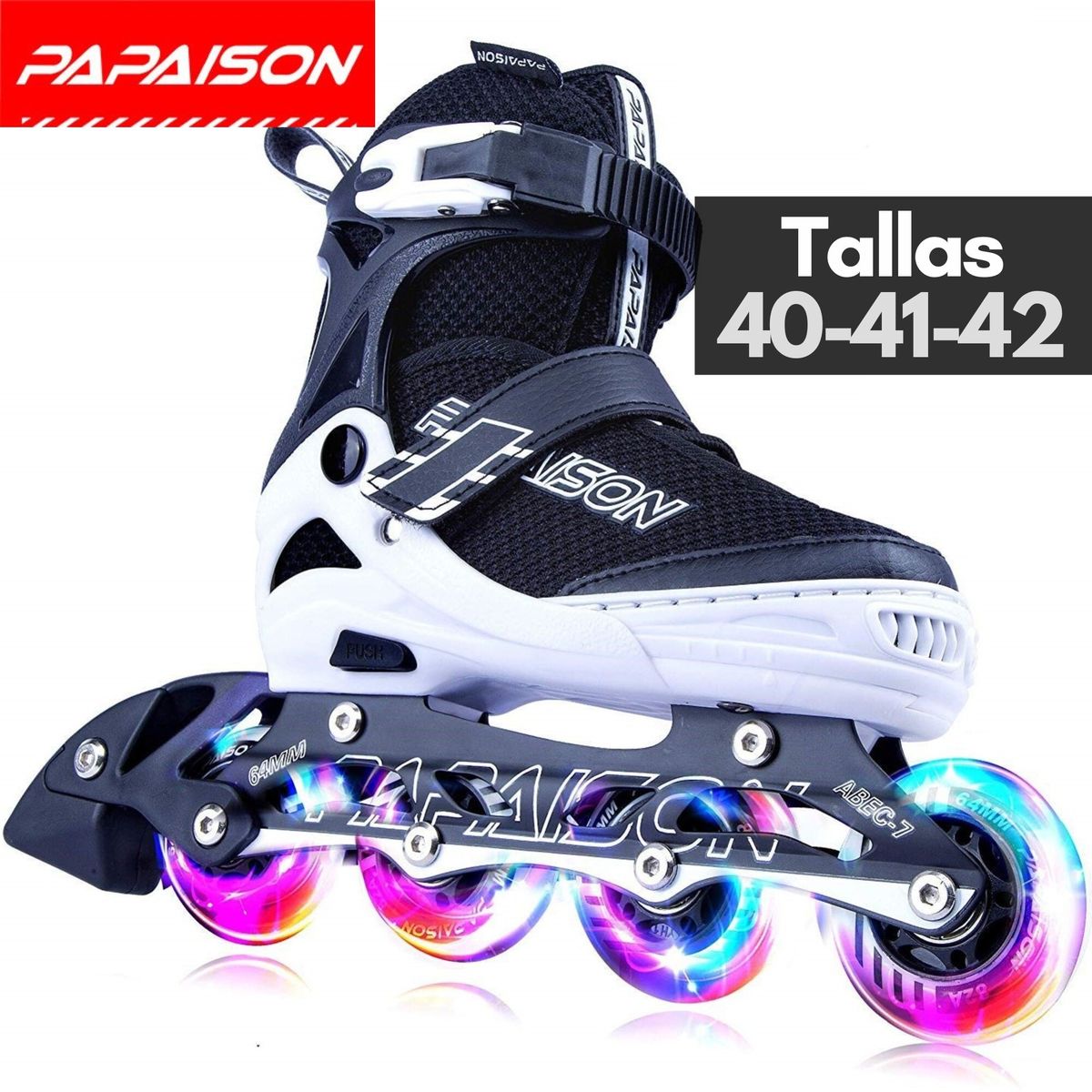 PAPAISON - Patines Lineales Ajustables Adultos A06 BK Tallas 40-41-42