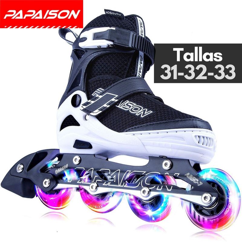 PAPAISON - Patines Lineales Ajustables Clásicos A06 BK Tallas 31-32-33