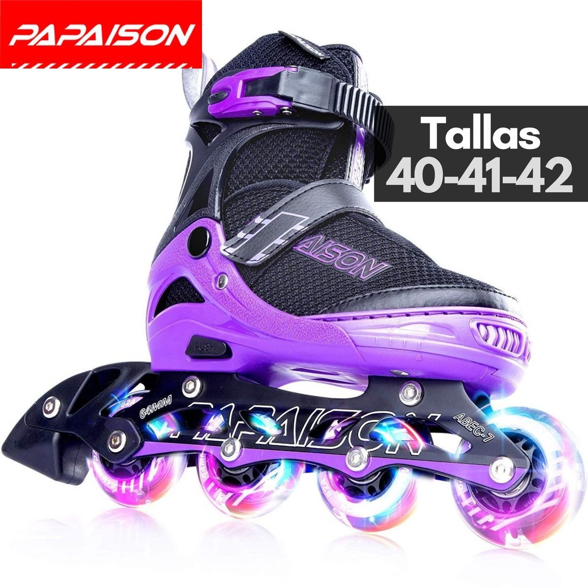 PAPAISON - Patines Lineales Ajustables Adultos A06 PR Tallas 40-41-42