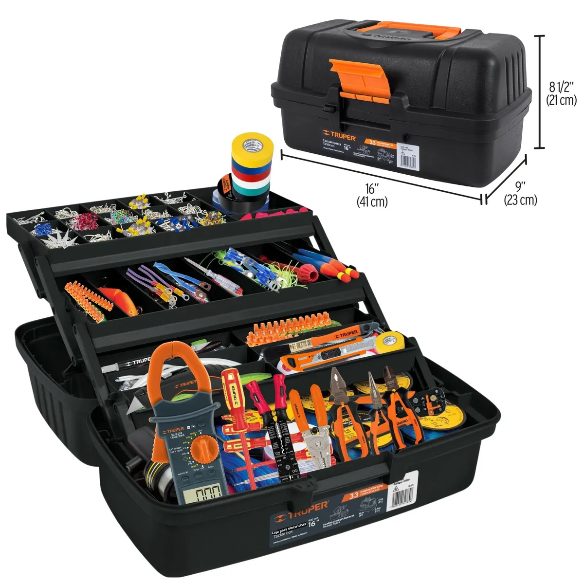 TRUPER - combo Caja de electricistas, 3 alicates desarmadores 1000v