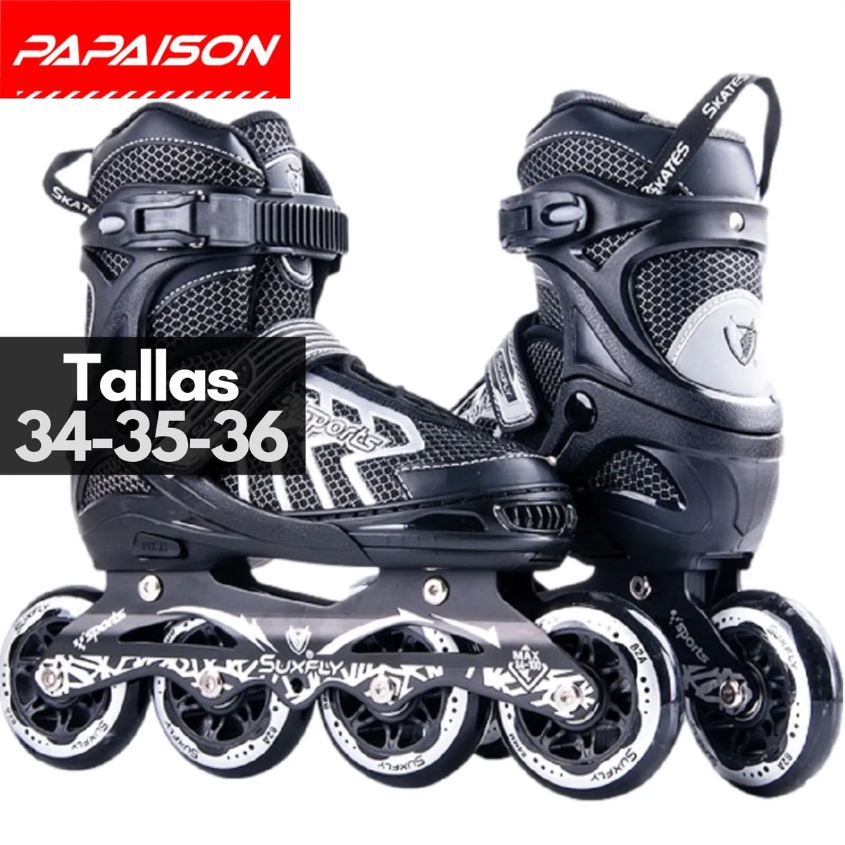 SUXFLY - Patines Ajustables Alta Velocidad BK Tallas 34-35-36
