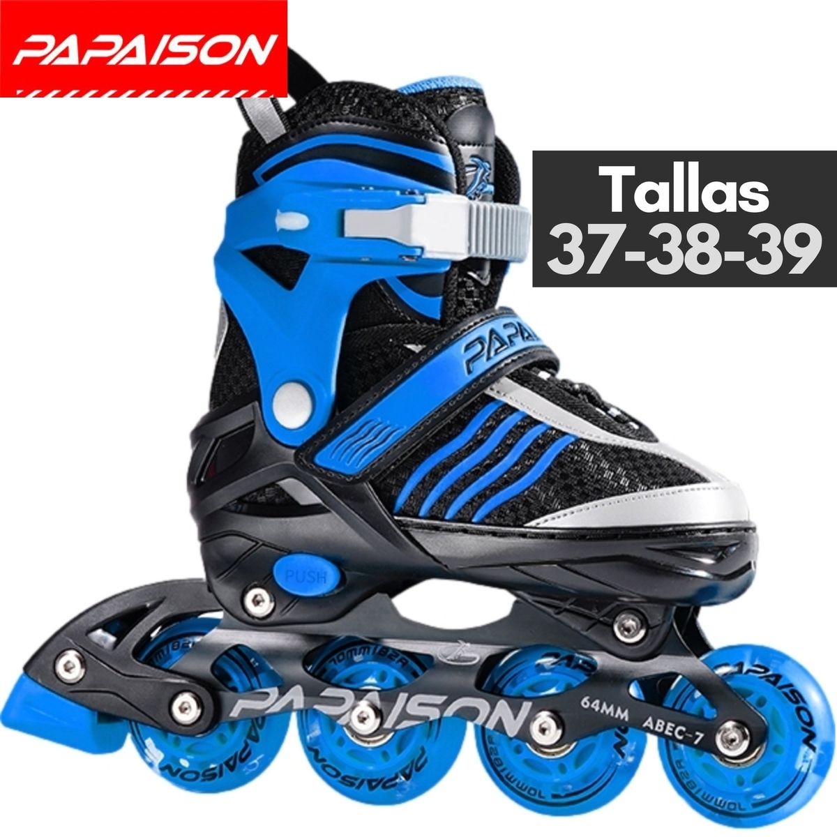 PAPAISON - Patines Lineales Ajustables Clásicos A08 BL Tallas 37-38-39