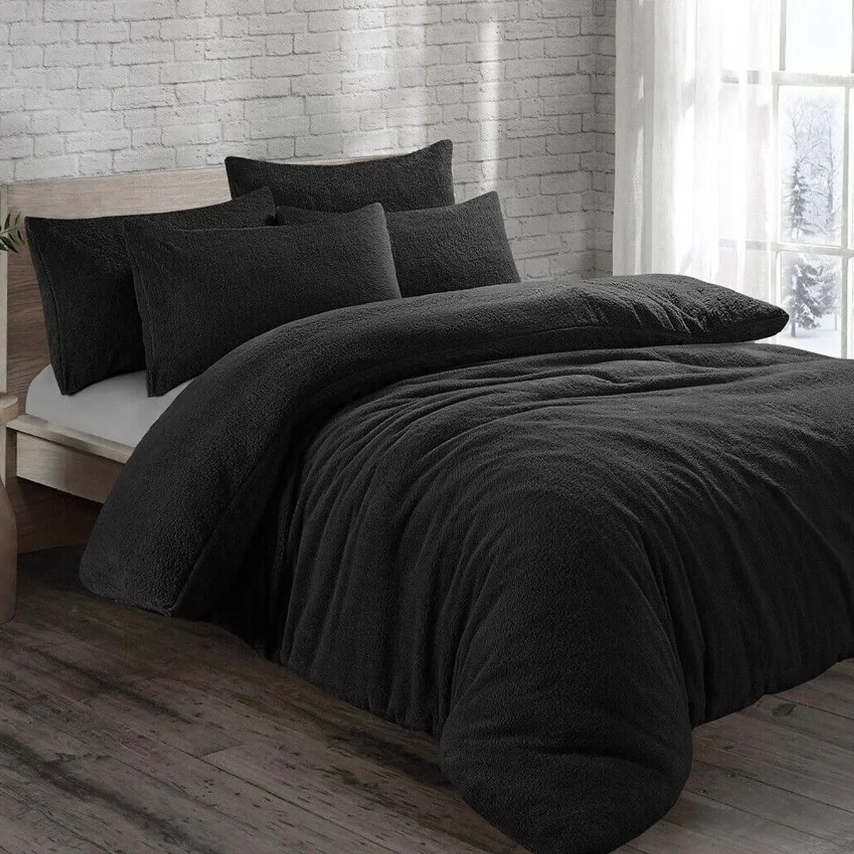 GENERICO - EDREDON DE PELUCHE PELO CORTO QUEEN  NEGRO