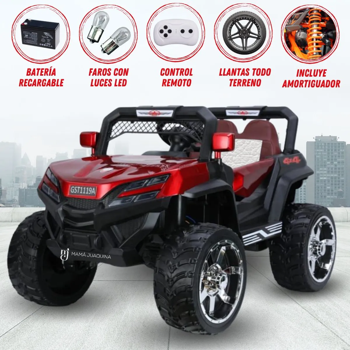 KING - Carro a Batería 4 x 4 King «GST EXPERT» Todo Terreno Red