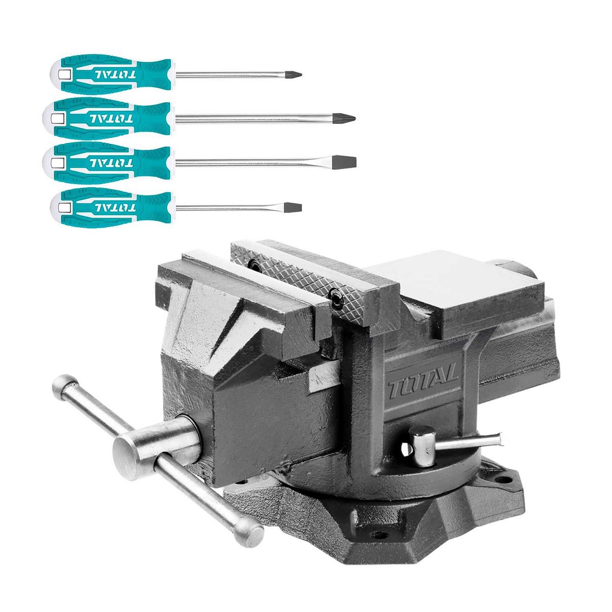 TOTAL TOOLS - TORNILLO BANCO 8 MORZA YUNQUE BASE GIRATORIASET DESARMADOR