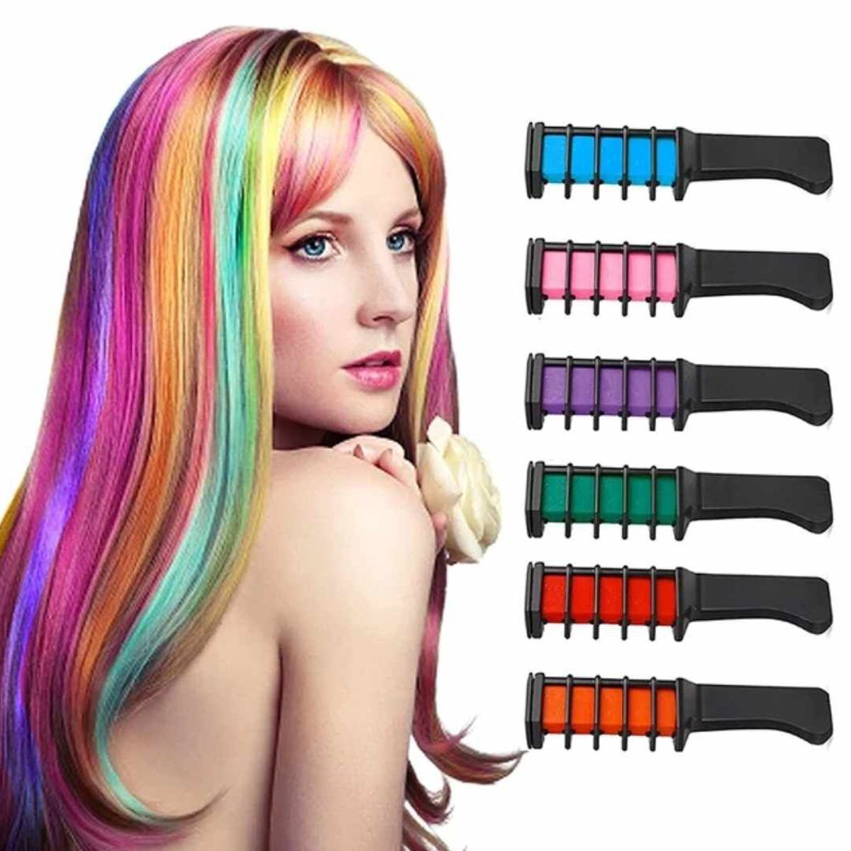 GENERICO - Peine Tiza x6 Unidades para Cabello Pintado Temporal