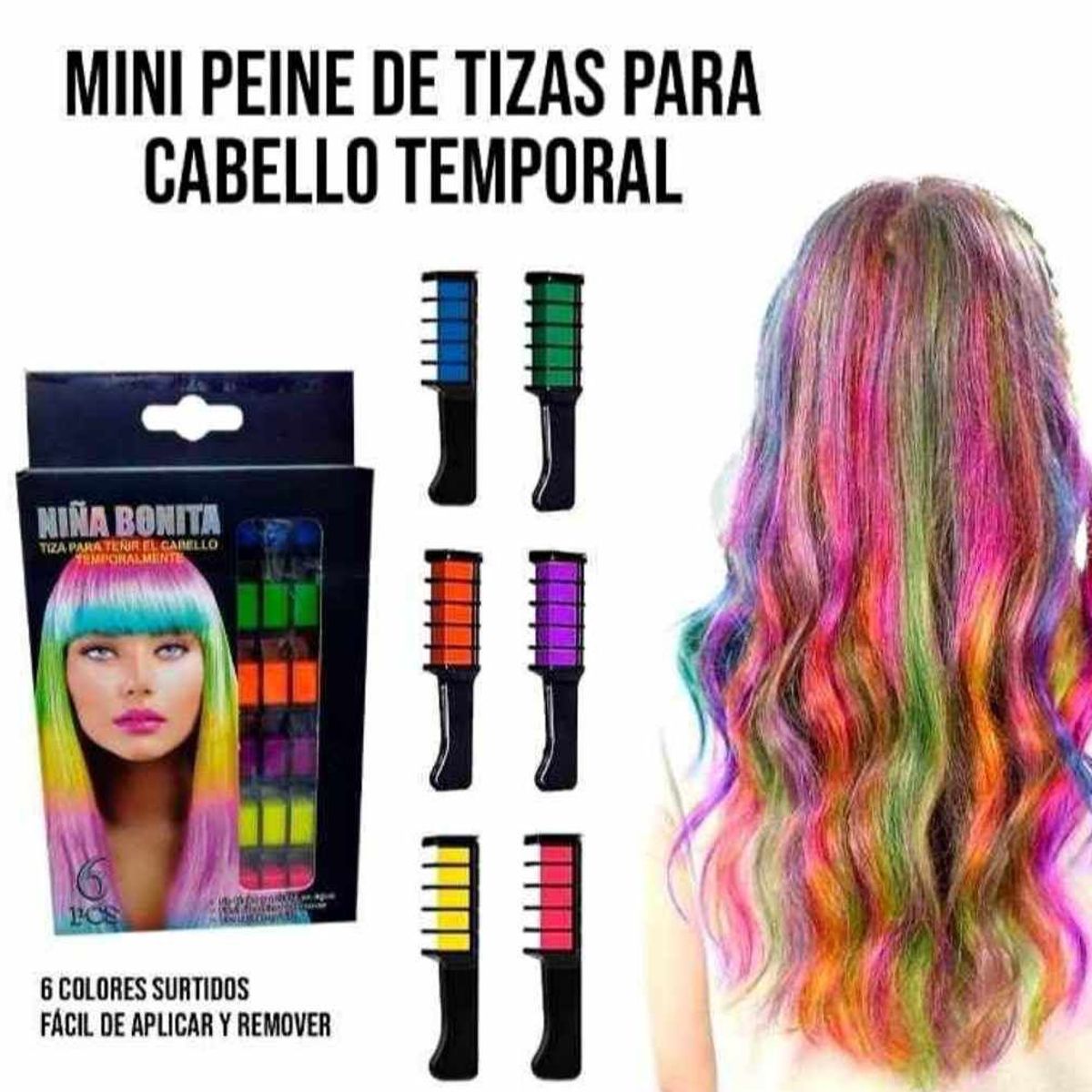 GENERICO - Peine Tiza x6 Unidades para Cabello Pintado Temporal