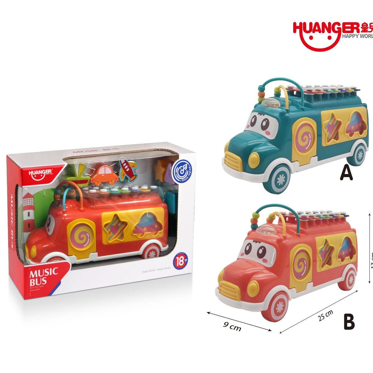 HUANGER - Coche Musical con Figuras Didácticas