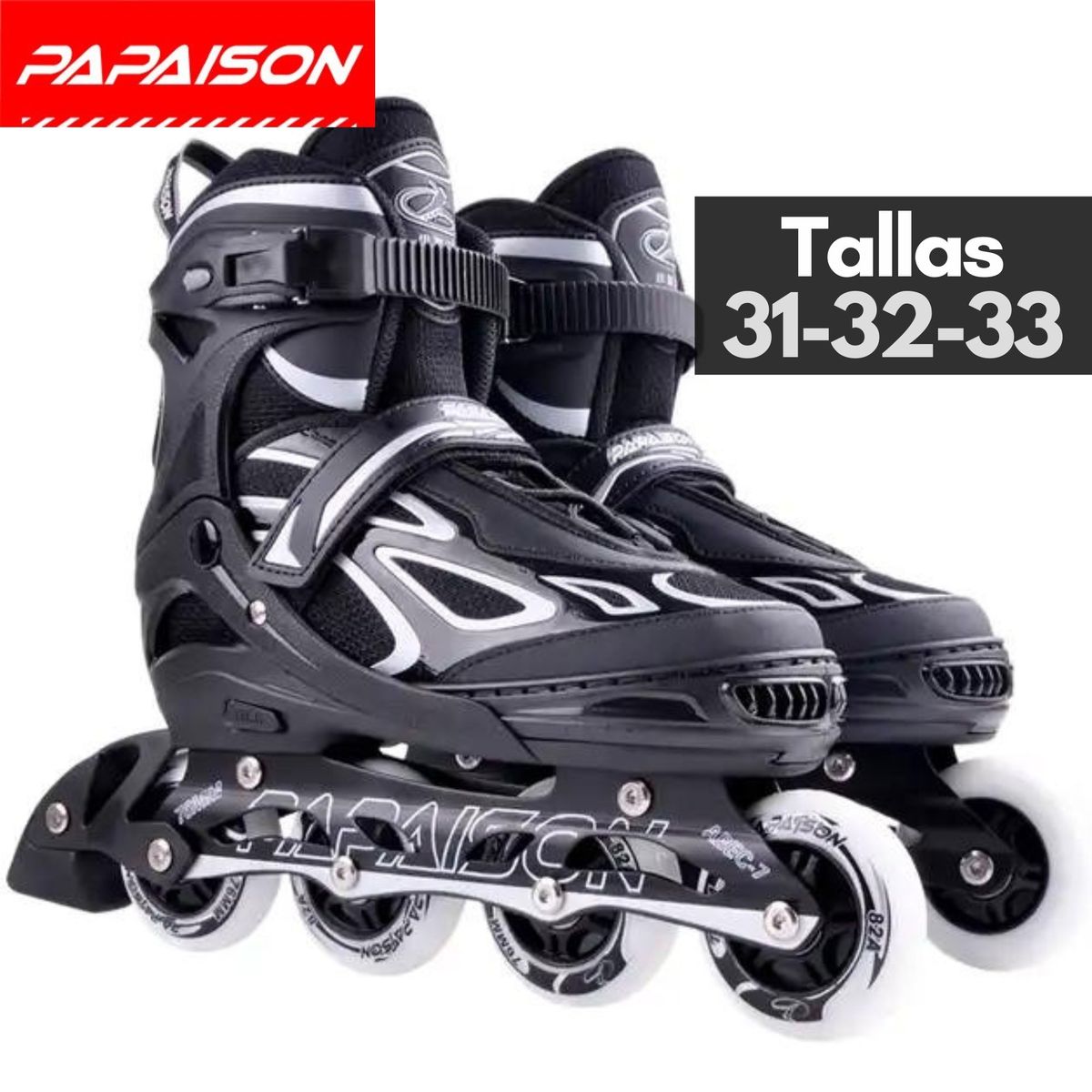 PAPAISON - Patines Lineales Ajustables Clásicos F08 BK Tallas 31-32-33
