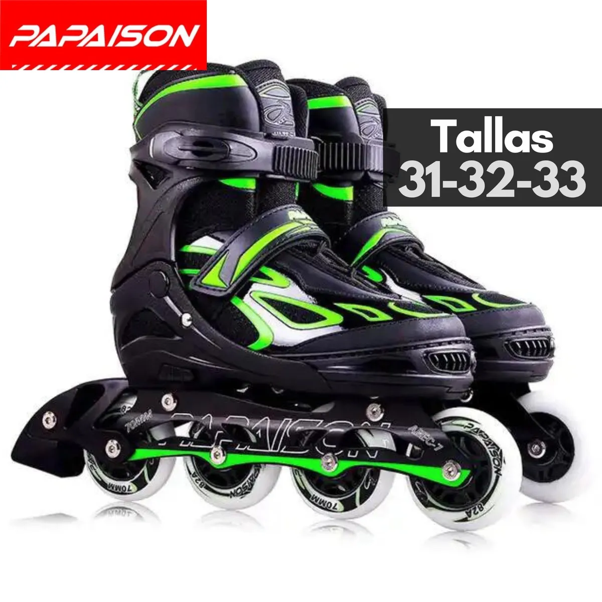 PAPAISON - Patines Lineales Ajustables Clásicos F08 GN Tallas 31-32-33