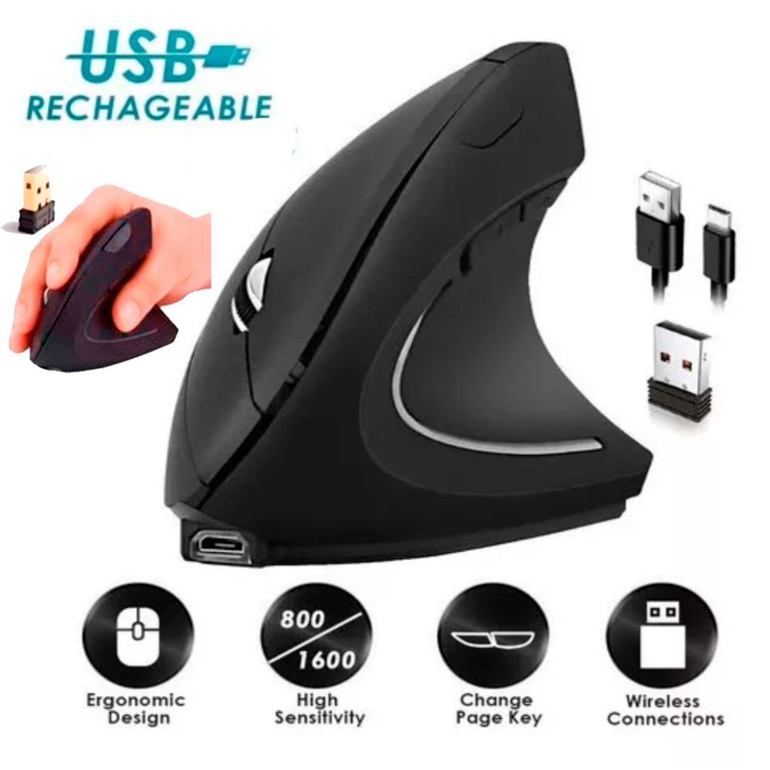 Ewent EW3157 Ratón Ergonómico Vertical Con Cable 1800DPI