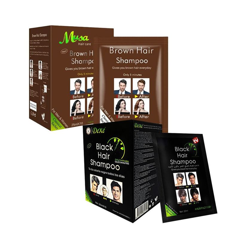 DEXE - Shampoo Cubre Canas Dexe Negro y Shampoo Musa cubre Canas Marrón