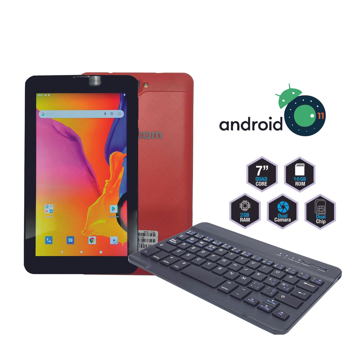 MASTERTECH - TABLET TELCOM 7 3G 77EM TECLADO INALAMBRICO 16GB ANDROID 11- ROJO